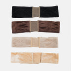 The Perfect Locks Velvet Wig Grip appears in black, brown, taupe, and beige with elastic centers, vertically on white.