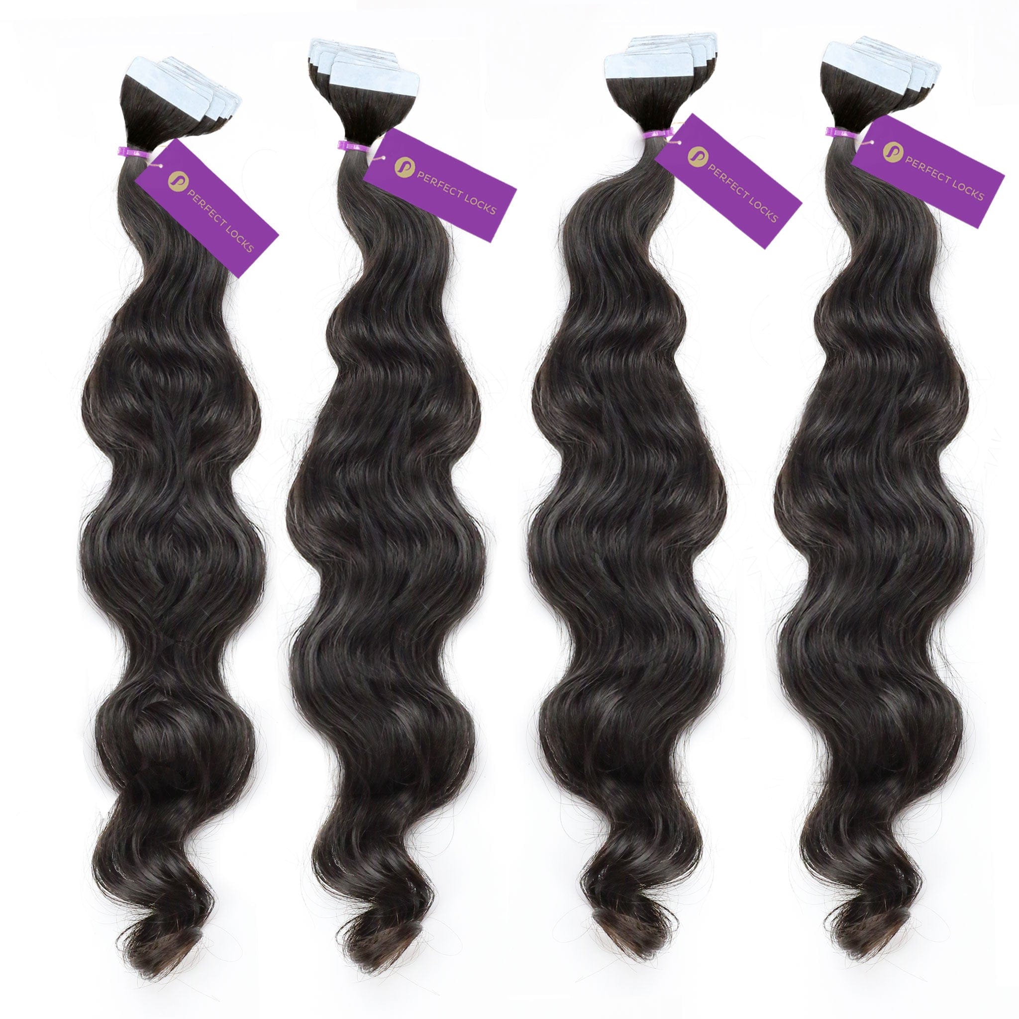 14 Inch Tape In Human Hair Extensions 20pc Wavy Professional Set 14 Water Wave Tape in Human Hair Extensions | Real Black  main image 2